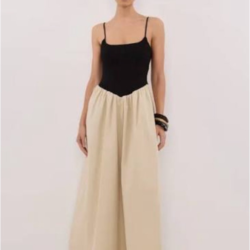 DISSH Milano Black and Beige spaghetti strap maxi dress